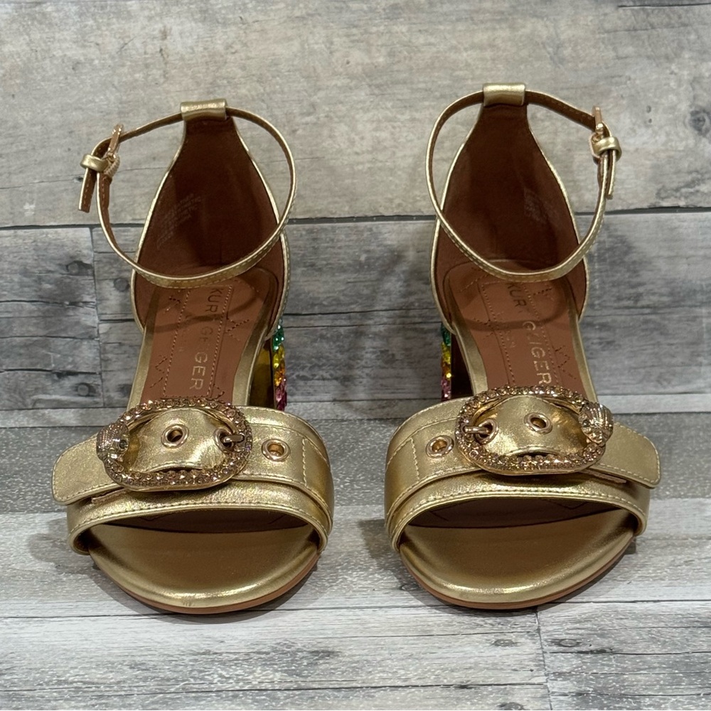 Kurt Geiger London Mayfair Eagle Block Heel Sandal - Gold multi - Sz - 7 .US - Picture 8 of 12